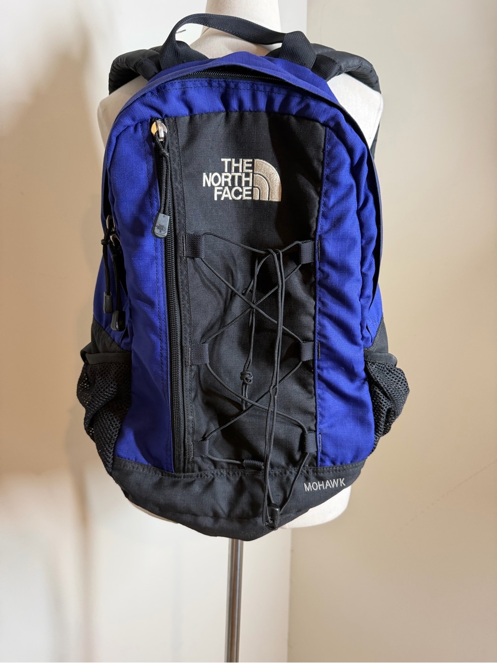 Vintage The North Face Mohawk Blue Black Backpack Rucksack Pockets Padded Straps